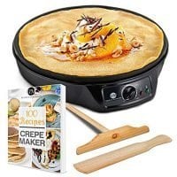 Crepe Maker Machine Pancake Griddle – Nonstick 12” Electric Griddle – Pancake Maker, Batter Spreader, Wooden Spatula – Crepe Pan for Roti, Tortilla, Blintzes – Portable, Compact, Easy Clean